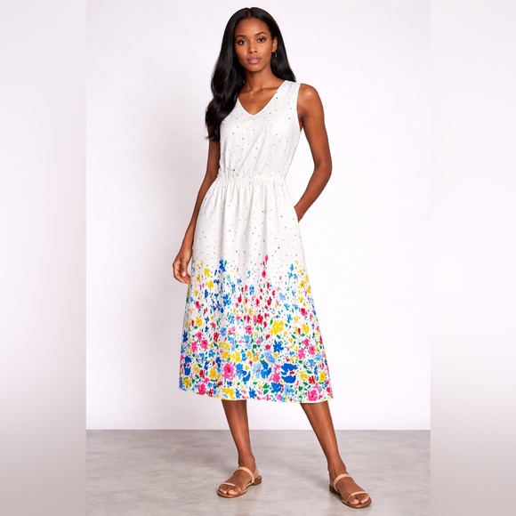 Lanz Of Salzburg Dresses & Skirts - Vintage Lanz of Salzburg Sleeveless White Color Pop Floral Midi Dress